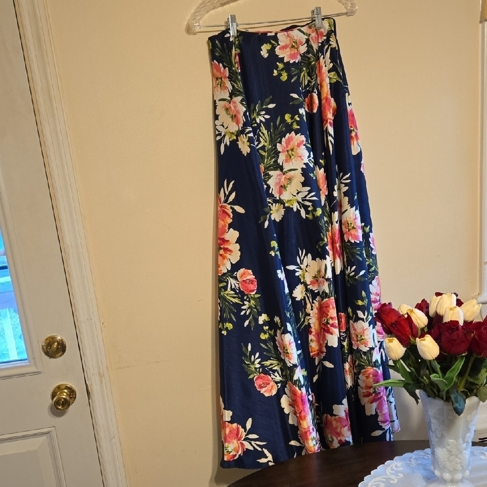 City Triangles Blue and Pink Floral Maxi Skirt. Extremely Full Skirt!